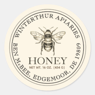 Ihr Name hier Editable White Honey Jar Bee Label Runder Aufkleber