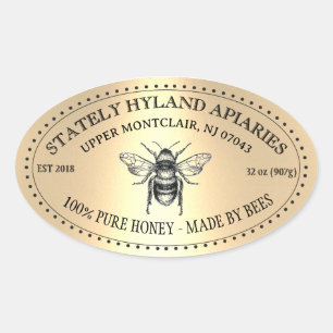 Ihr Name hier Gold Vintag Honig Jar Oval Label Ovaler Aufkleber