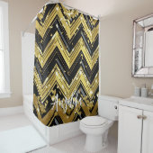 Ihr Name hier in Zickzack Schwarz und Gold Duschvorhang (Beispiel)