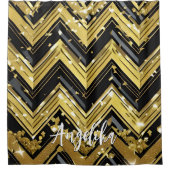 Ihr Name hier in Zickzack Schwarz und Gold Duschvorhang (Vorderseite)