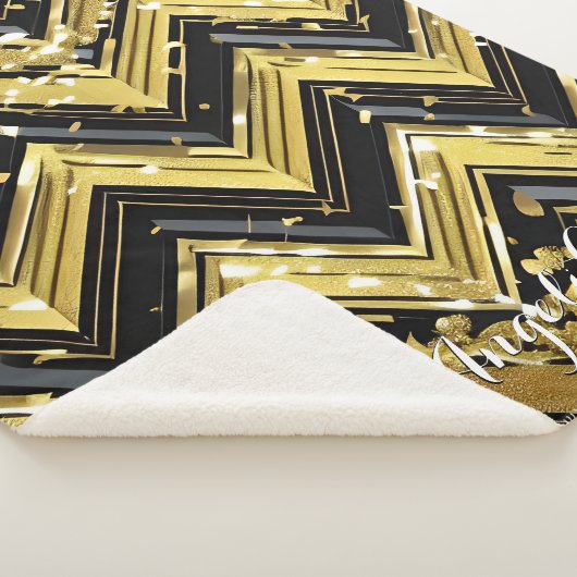 Ihr Name hier in Zickzack Schwarz und Gold Sherpadecke (3/4)