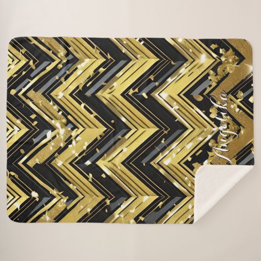 Ihr Name hier in Zickzack Schwarz und Gold Sherpadecke (Vorderseite (Horizontal))