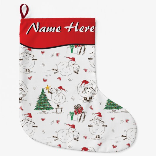 IHR NAME HIER - Niedliches Weihnachtsschaf Großer Weihnachtsstrumpf (Vorderseite)