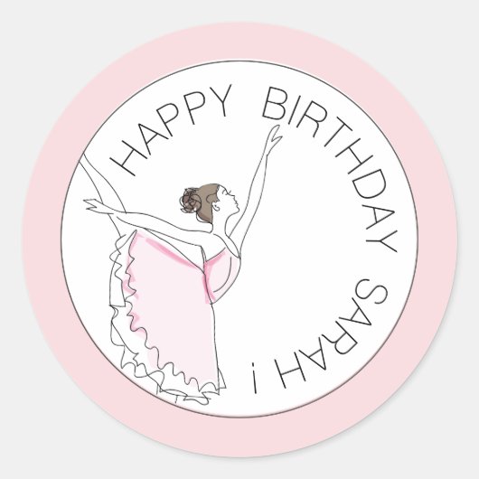 Ihr Name hier Pink Ballerina Happy Birthday Runder Aufkleber (Vorderseite)