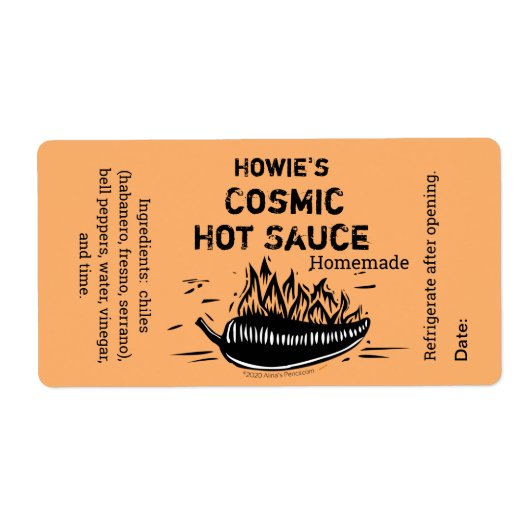 Ihr Name Hot Sauce Woodcut Flaming Chili Pepper (Vorne)