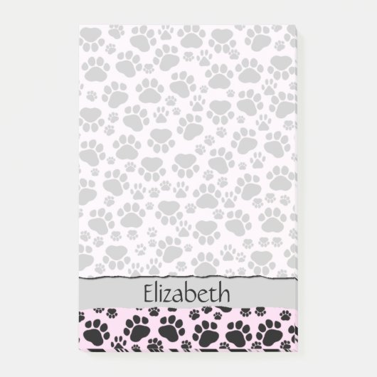 Ihr Name - Hundepaws, Spuren, Paw-Drucke - Rosa Post-it Klebezettel (Vorderseite)