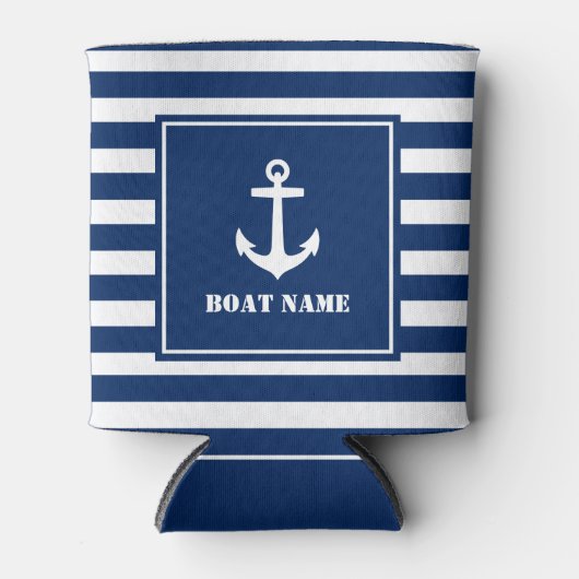 Ihr Name Ihres Bootes Ankerblau gestreift Dosenkühler (Vorderseite)