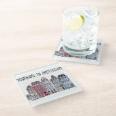 Ihr Name in Amsterdam Wasserfront Damrak Gebäude Glasuntersetzer (Schrägansicht)