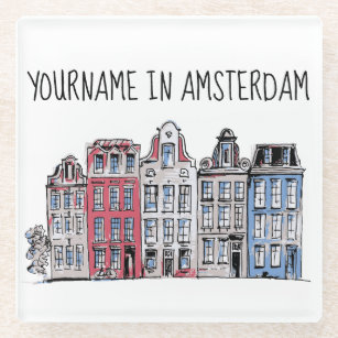 Ihr Name in Amsterdam Wasserfront Damrak Gebäude Glasuntersetzer