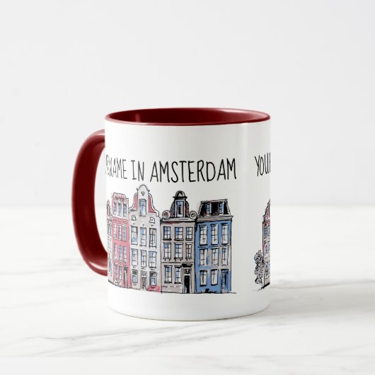 Ihr Name in Amsterdam Wasserfront Damrak Gebäude Tasse (Vorderseite Links)
