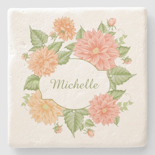 Ihr Name in Blume Rahmen Untersetzer (Vorderseite)