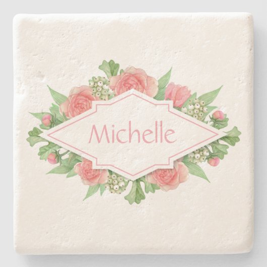 Ihr Name in Blume Rahmen Untersetzer (Vorderseite)