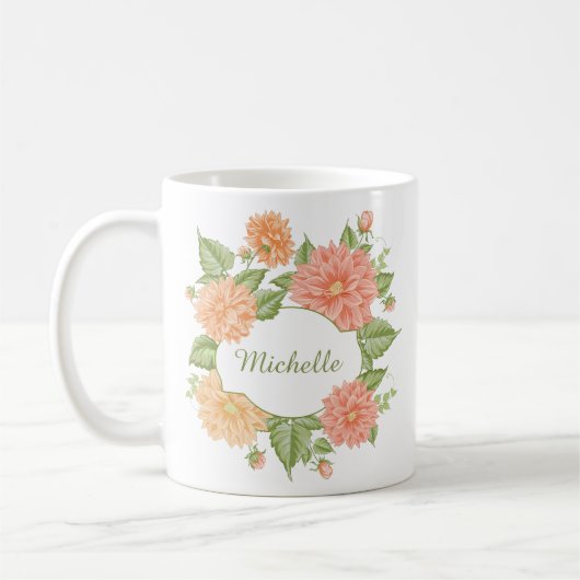 Ihr Name in einem Blumen-Rahmen Kaffeetasse (Links)
