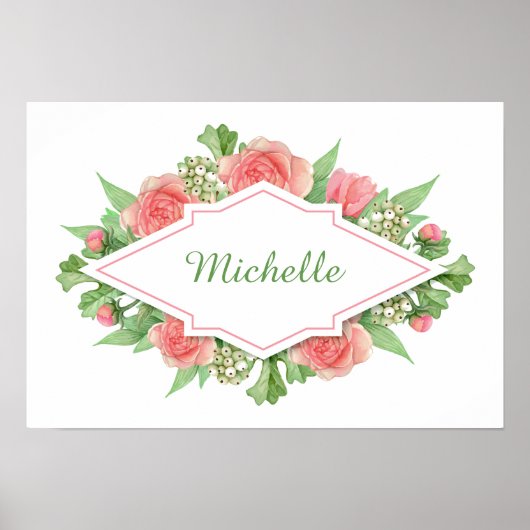 Ihr Name in einer Blume Rahmen benutzerdefiniertes Poster (Vorne)