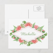 Ihr Name in einer Blume-Rahmen-Postkarte Postkarte (Vorne/Hinten)