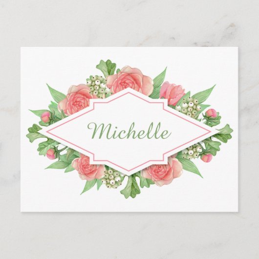 Ihr Name in einer Blume-Rahmen-Postkarte Postkarte (Vorderseite)