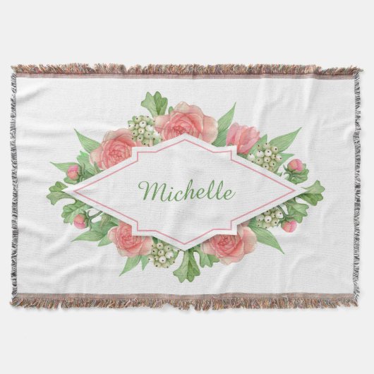 Ihr Name in einer Blume Rahmen werfen Decke (Vorderseite)