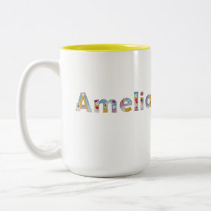Ihr Name in künstlerischen Blumenbriefen / Amelia Zweifarbige Tasse