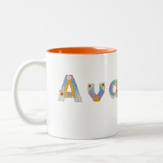 Ihr Name in künstlerischen Blumenbriefen / Ava Zweifarbige Tasse (Links)