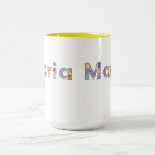 Ihr Name in künstlerischen Blumenbriefen / Maria T Zweifarbige Tasse (Mittel)