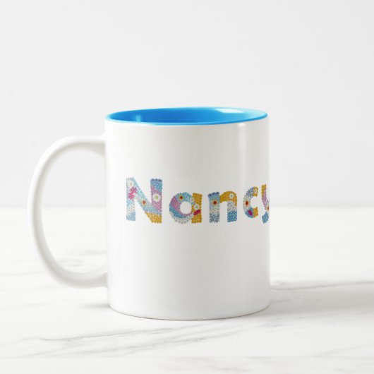 Ihr Name in künstlerischen Blumenbriefen / Nancy Zweifarbige Tasse (Links)