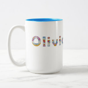 Ihr Name in künstlerischen Blumenbriefen / Olivia  Zweifarbige Tasse