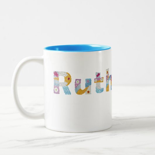 Ihr Name in künstlerischen Blumenbriefen / Ruth Zweifarbige Tasse (Links)