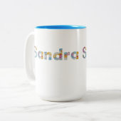 Ihr Name in künstlerischen Blumenbriefen / Sandra  Zweifarbige Tasse (Vorderseite Links)