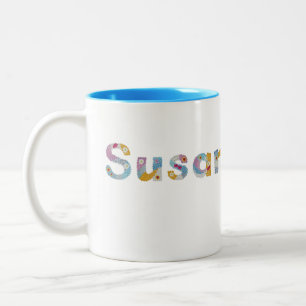 Ihr Name in künstlerischen Blumenbriefen / Susan Zweifarbige Tasse