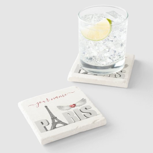 Ihr Name in Paris Eiffelturm Herzogin Wings Steinuntersetzer (Seitenansicht)