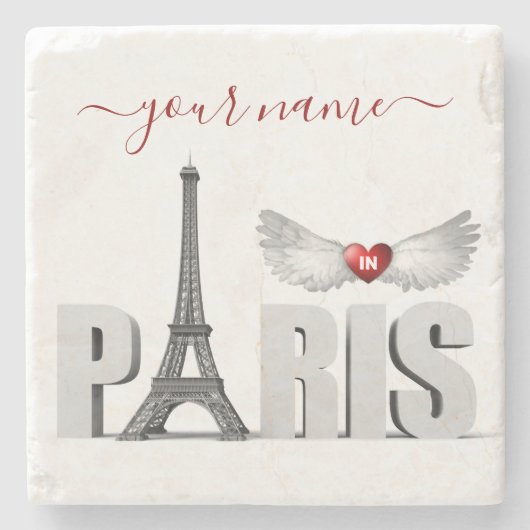 Ihr Name in Paris Eiffelturm Herzogin Wings Steinuntersetzer (Vorderseite)