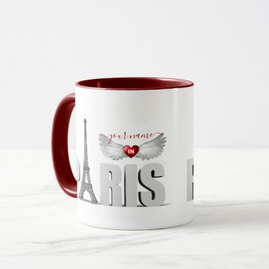 Ihr Name in Paris Eiffelturm Herzogin Wings Tasse (Vorderseite Links)