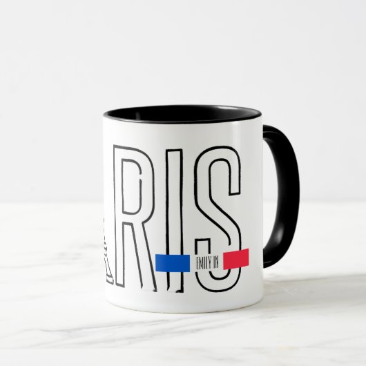 [Ihr Name] in Paris - Eiffelturmtypografie Tasse (VorderseiteRechts)