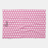 Ihr Name in rosa und weiße Punkte trendy Muster Geschirrtuch (Horizontal)