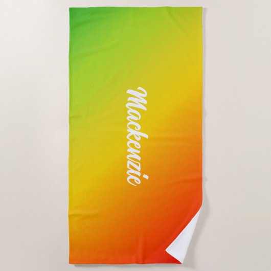 Ihr Name in weißem Text in tropischer Farbe Strandtuch (Vorderseite)