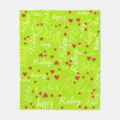 Ihr Name Initial und Red Hearts Acid-Green Fleecedecke (Vorderseite)