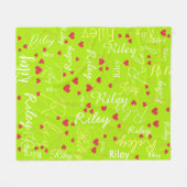 Ihr Name Initial und Red Hearts Acid-Green Fleecedecke (Vorderseite (Horizontal))