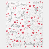 Ihr Name Initial und Red Hearts überall weiß Fleecedecke (Vorderseite)