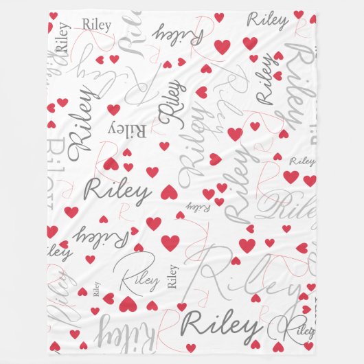 Ihr Name Initial und Red Hearts überall weiß Fleecedecke (Vorderseite)
