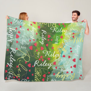 Ihr Name Initial und Red Hearts Watercolor Fleecedecke