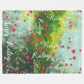 Ihr Name Initial und Red Hearts Watercolor Fleecedecke (Vorderseite (Horizontal))