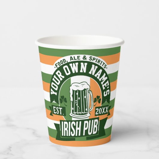 Ihr Name Irish Pub Funny St Patricks Day trinken Pappbecher (Rückseite)