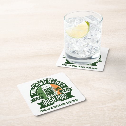 Ihr Name Irish Pub | Personalisierter St. Patricks Rechteckiger Pappuntersetzer (Vor Ort)