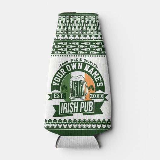 Ihr Name Irish Pub | Personalisiertes Irisches Bie Flaschenkühler (Vorderseite)