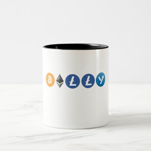Ihr Name ist in beliebten Logos für Kryptowährunge Zweifarbige Tasse (Mittel)