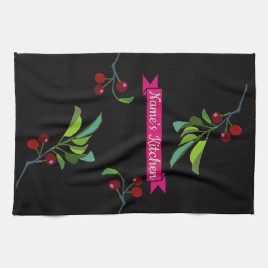 Ihr Name ist Kitchen Three Cherries Tree Limbs Geschirrtuch (Horizontal)