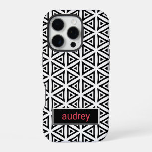 Ihr Name kreist dreieckiges Schwarz-Weiß-Muster iPhone 16 Pro Hülle