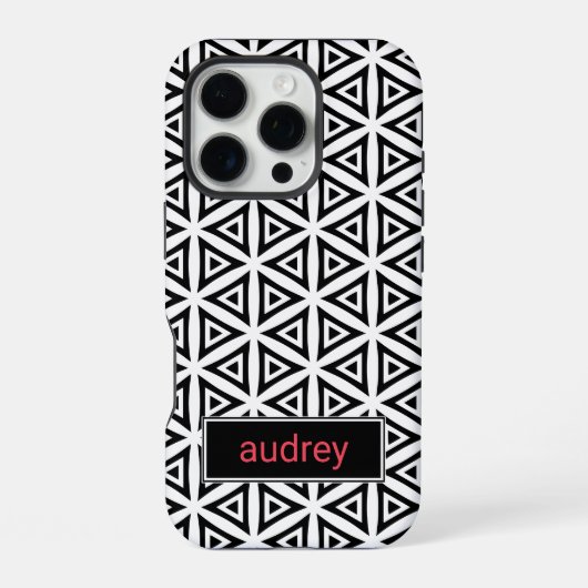 Ihr Name kreist dreieckiges Schwarz-Weiß-Muster iPhone Hülle (Rückseite)