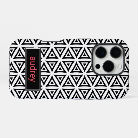 Ihr Name kreist dreieckiges Schwarz-Weiß-Muster iPhone Hülle (Rückseite (Horizontal))