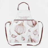 Ihr Name + Küche | Weißes Knoblauchmuster Schürze (Vorderseite)
